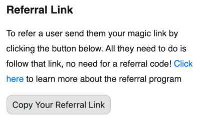 picture of the referral link button located at the bottom of the my account page